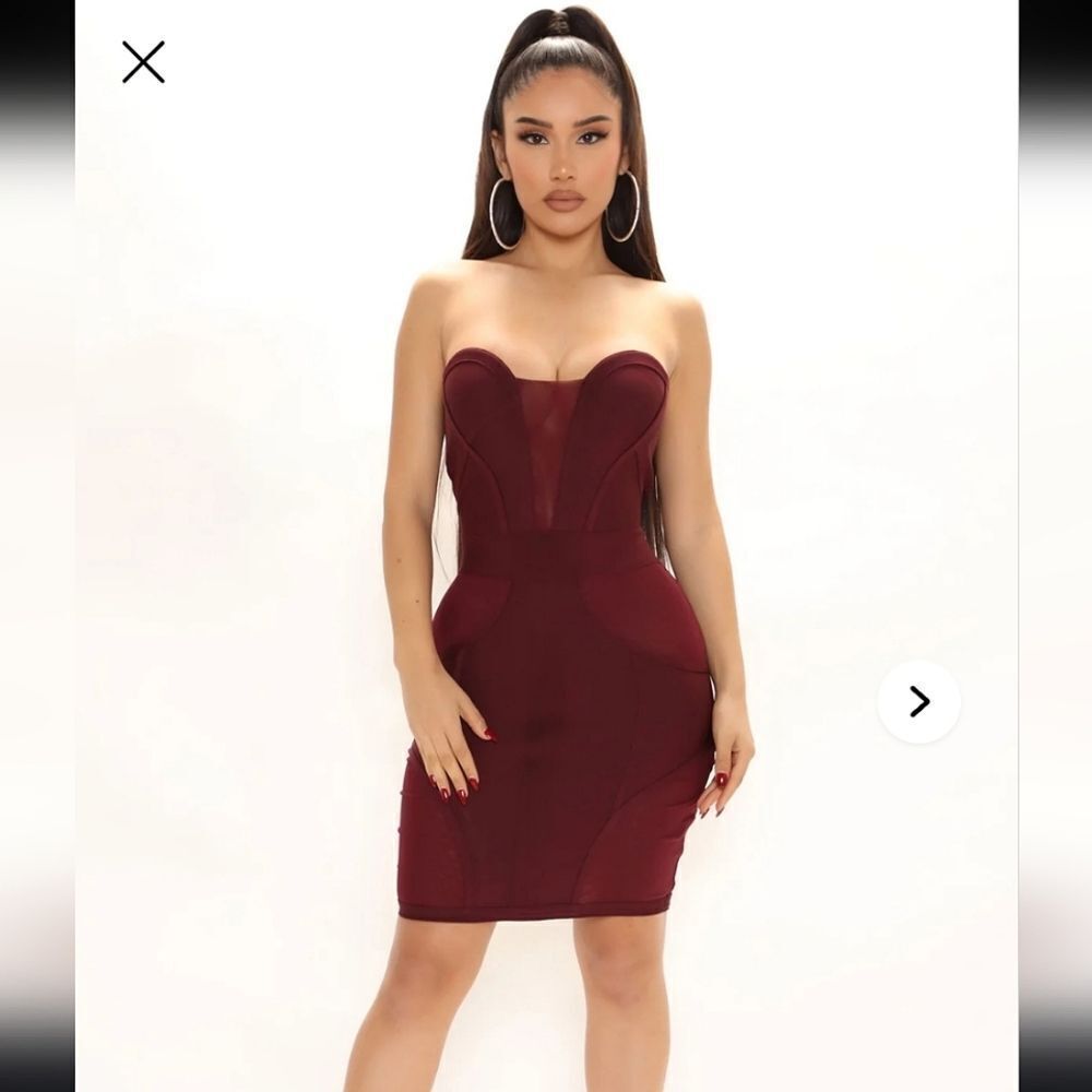 Mad For Love Strapless Bodycon Dress With Sheer Cutouts Sz Small
